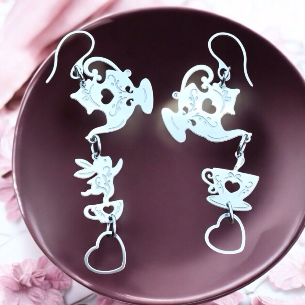 🆕 Teapot, Rabbit, and Hearts  Laser Etched Earrings Stainless Steel